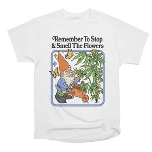 White Graphic Tee with Gnome and Flowers (SIZE S and M)